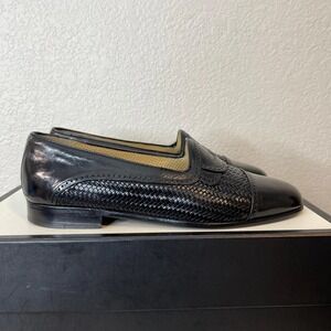 Church's Penny Loafer Black Leather Cap Toe Woven Dress Shoes Men's Size 8.5 M